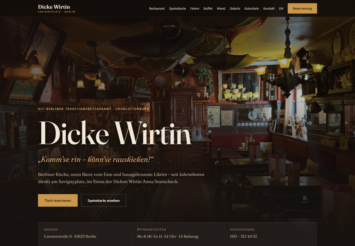Screenshot der Website von Dicke Wirtin
