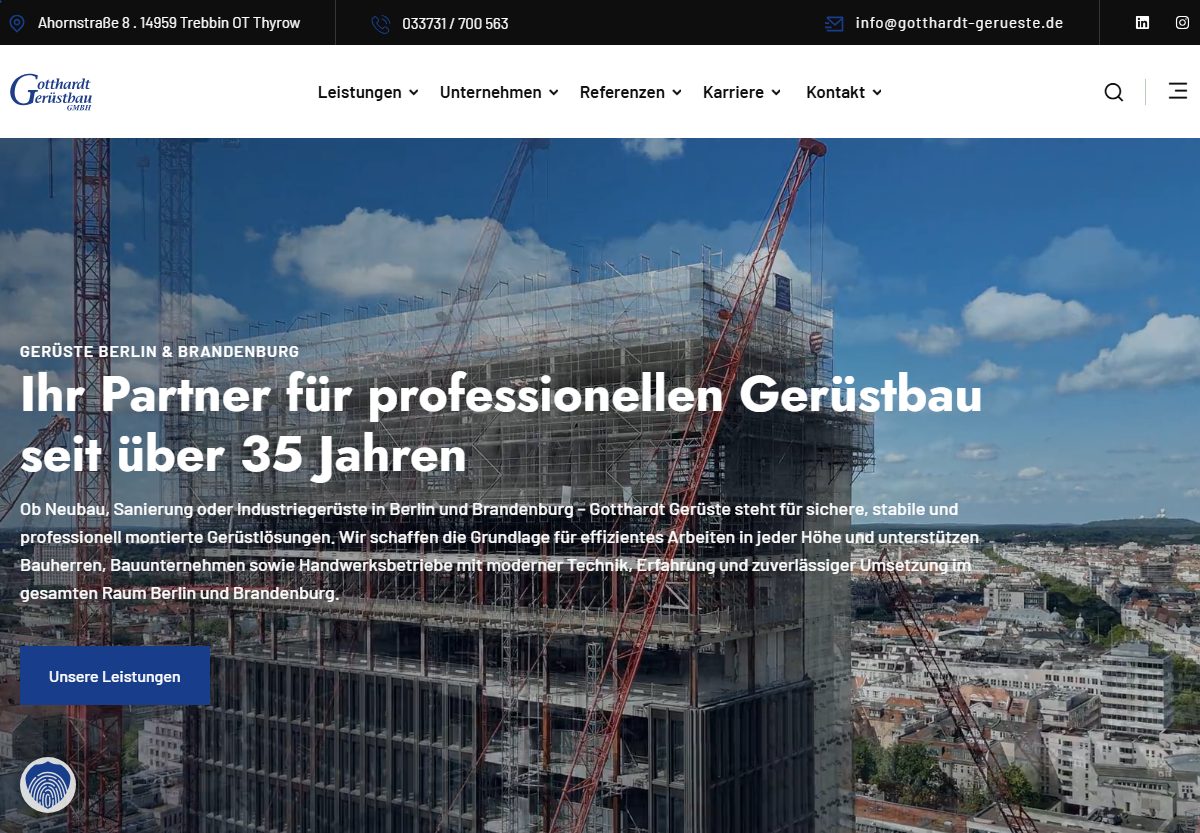 Screenshot der Website gotthardt-gerueste.de
