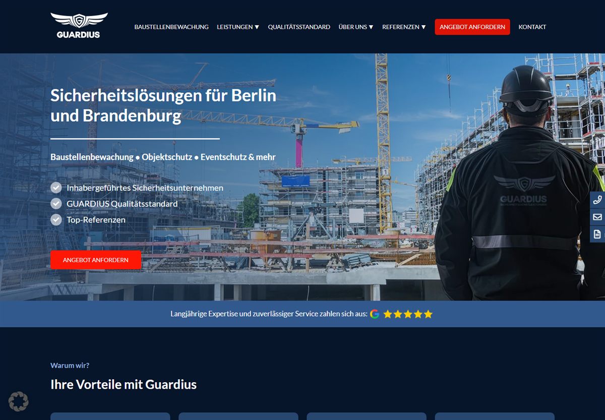 Screenshot der Website von Guardius