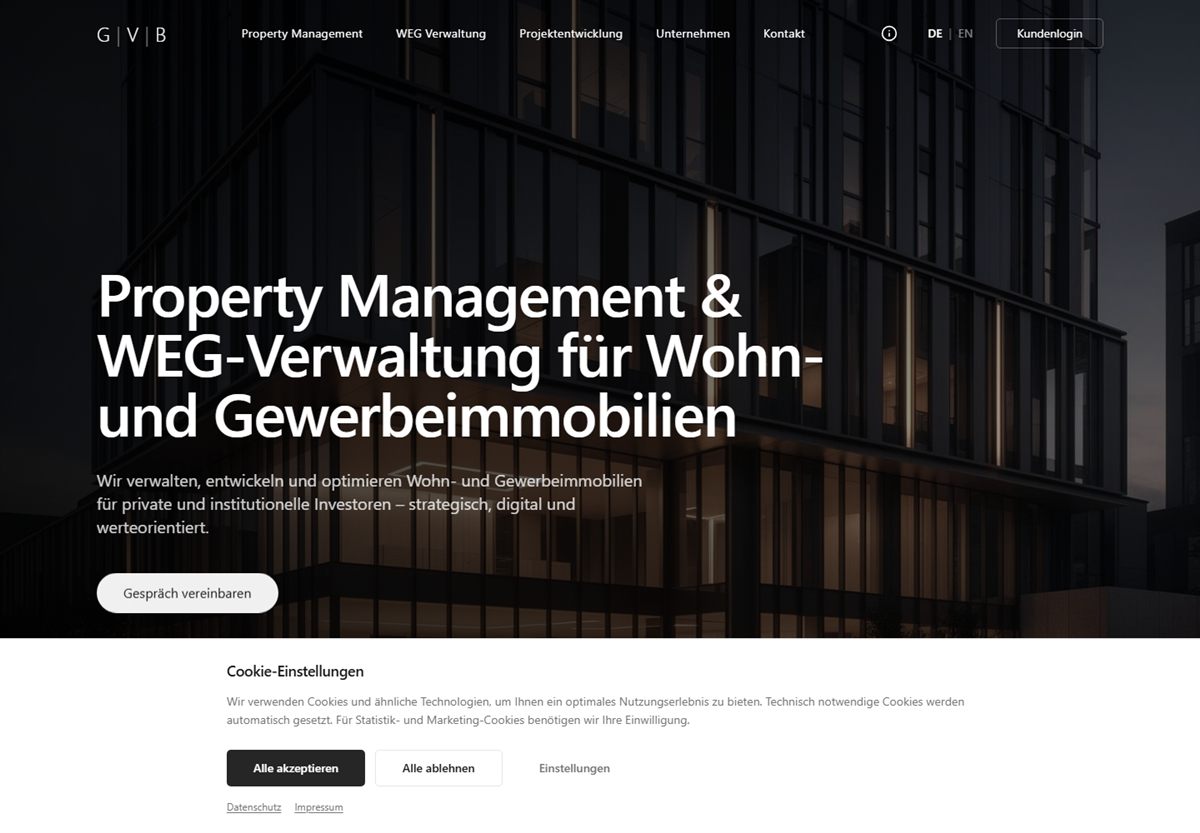 Screenshot der Website von GVB Real Estate