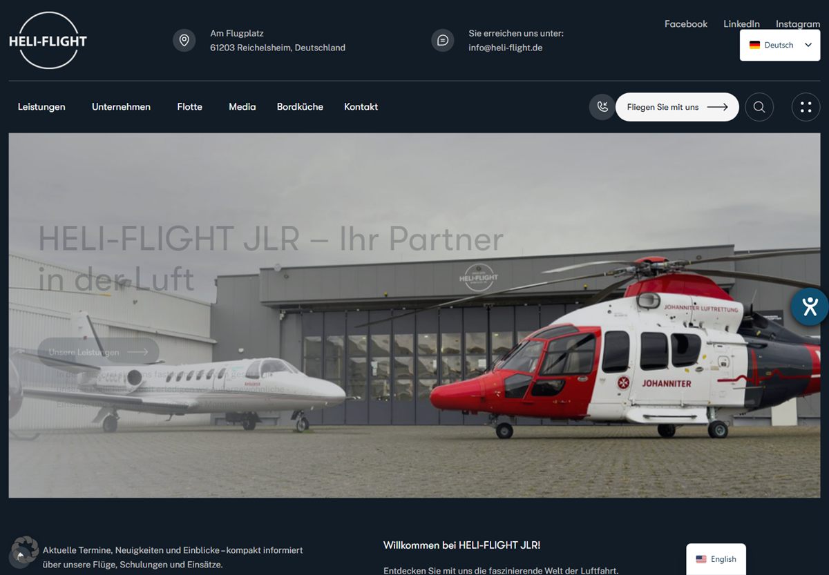 Screenshot der Website von Heli-Flight