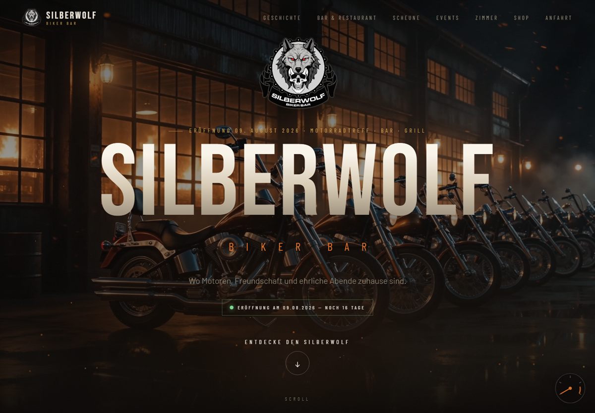 Screenshot der Website von Silberwolf Bikerbar