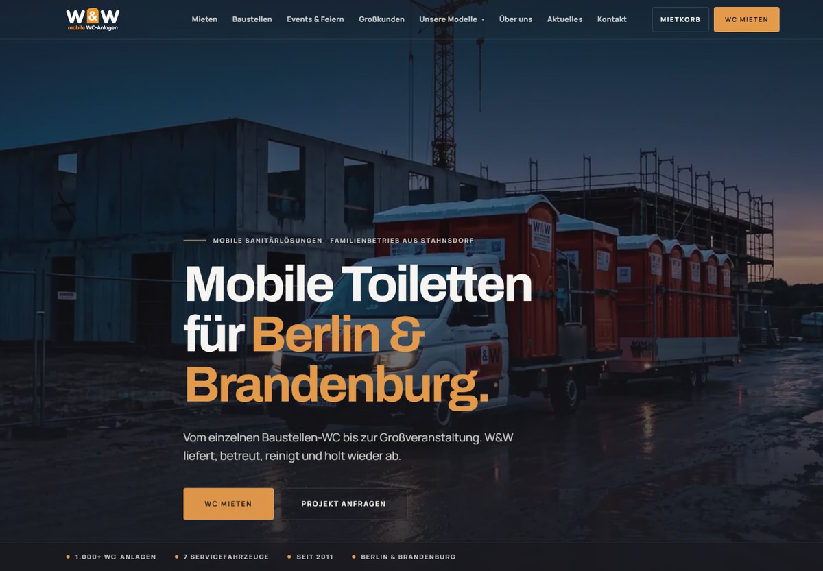 Screenshot der Website von W&W mobile WC-Anlagen